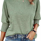 Smocked-Cuff Casual Dolman Sleeve Blouse