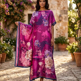 Elegant Floral Print Silk Kaftan Dress