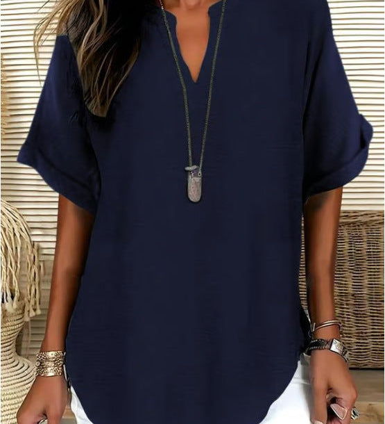 V-Neck Casual Loose-Fit Chiffon Blouse