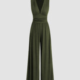 V-Neck Elegant Wide-Leg Jumpsuit