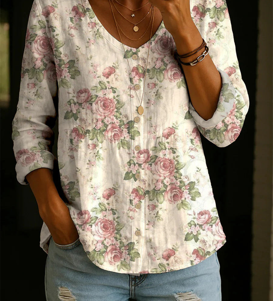 Wildflower Print Boho Button Blouse