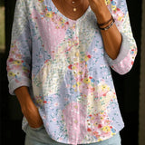 Wildflower Print Boho Button Blouse