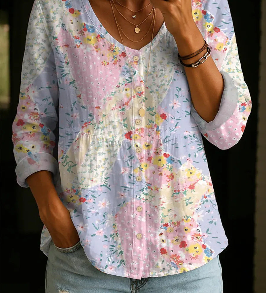 Wildflower Print Boho Button Blouse