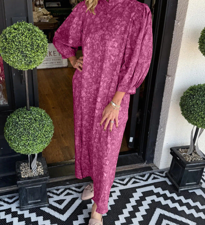 Floral Print Vintage Puff-Sleeve Maxi Dress