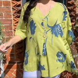 Floral Print Boho Linen Button Blouse
