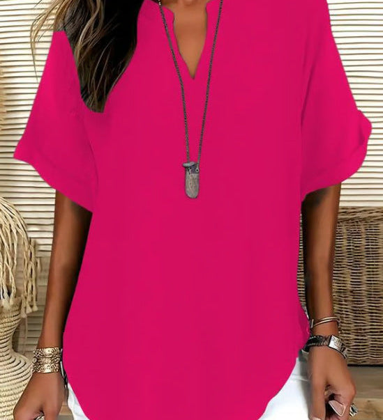 V-Neck Casual Loose-Fit Chiffon Blouse