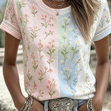 Rose Embroidered Boho Lace-Trim Blouse