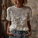 Rose Embroidered Boho Lace-Trim Blouse