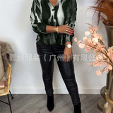 Elegant Abstract Print V-Neck Long Sleeve Blouse