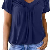 Ruched V-Neck Casual Loose-Fit Blouse