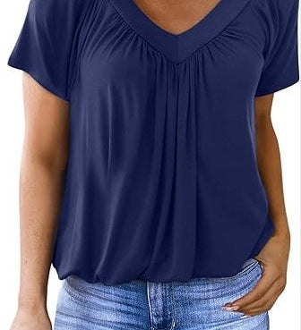 Ruched V-Neck Casual Loose-Fit Blouse