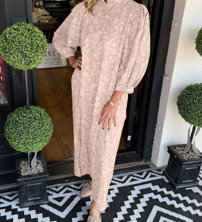 Floral Print Vintage Puff-Sleeve Maxi Dress