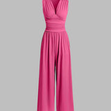 V-Neck Elegant Wide-Leg Jumpsuit