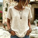 Rose Embroidered Boho Lace-Trim Blouse