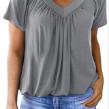 Ruched V-Neck Casual Loose-Fit Blouse