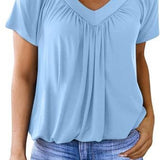 Ruched V-Neck Casual Loose-Fit Blouse