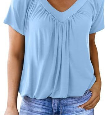 Ruched V-Neck Casual Loose-Fit Blouse