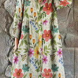 Elegant Floral Loose Button Dress