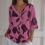 Floral Print Boho Linen Button Blouse