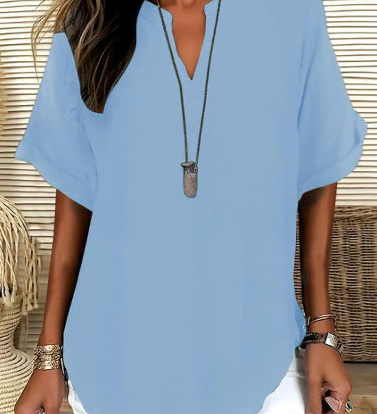 V-Neck Casual Loose-Fit Chiffon Blouse