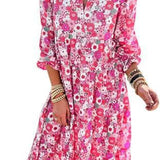 Floral Print Boho Button-Down Midi Dress