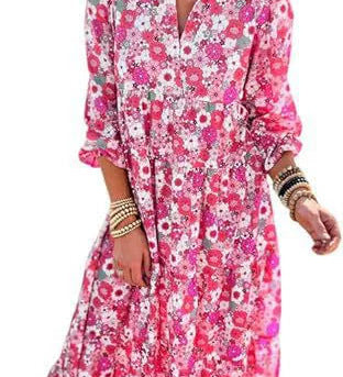 Floral Print Boho Button-Down Midi Dress