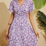 Elegant Floral V-Neck Wrap Dress