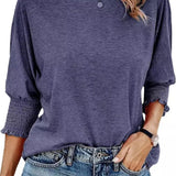 Smocked-Cuff Casual Dolman Sleeve Blouse
