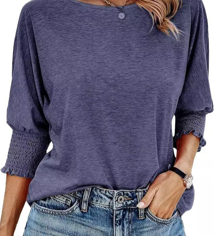 Smocked-Cuff Casual Dolman Sleeve Blouse
