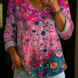 Wildflower Print Boho Button Blouse