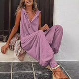 Comfortable Button Front Sleeveless Jumpsuit