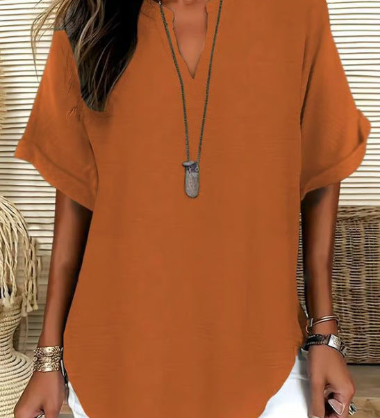 V-Neck Casual Loose-Fit Chiffon Blouse