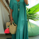 Tiered Boho V-Neck Loose Maxi Dress