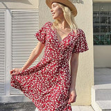Elegant Floral V-Neck Wrap Dress