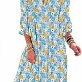 Floral Print Boho Button-Down Midi Dress