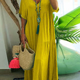 Tiered Boho V-Neck Loose Maxi Dress