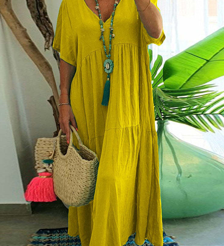 Tiered Boho V-Neck Loose Maxi Dress
