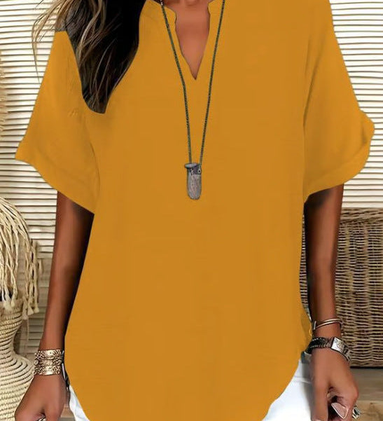 V-Neck Casual Loose-Fit Chiffon Blouse