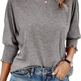 Smocked-Cuff Casual Dolman Sleeve Blouse