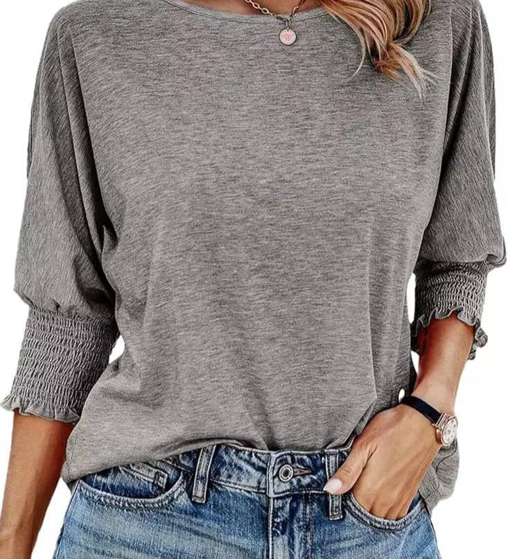 Smocked-Cuff Casual Dolman Sleeve Blouse