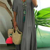 Tiered Boho V-Neck Loose Maxi Dress