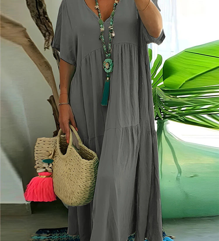 Tiered Boho V-Neck Loose Maxi Dress
