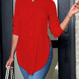 Side-Slit Longline Button-Down blouse