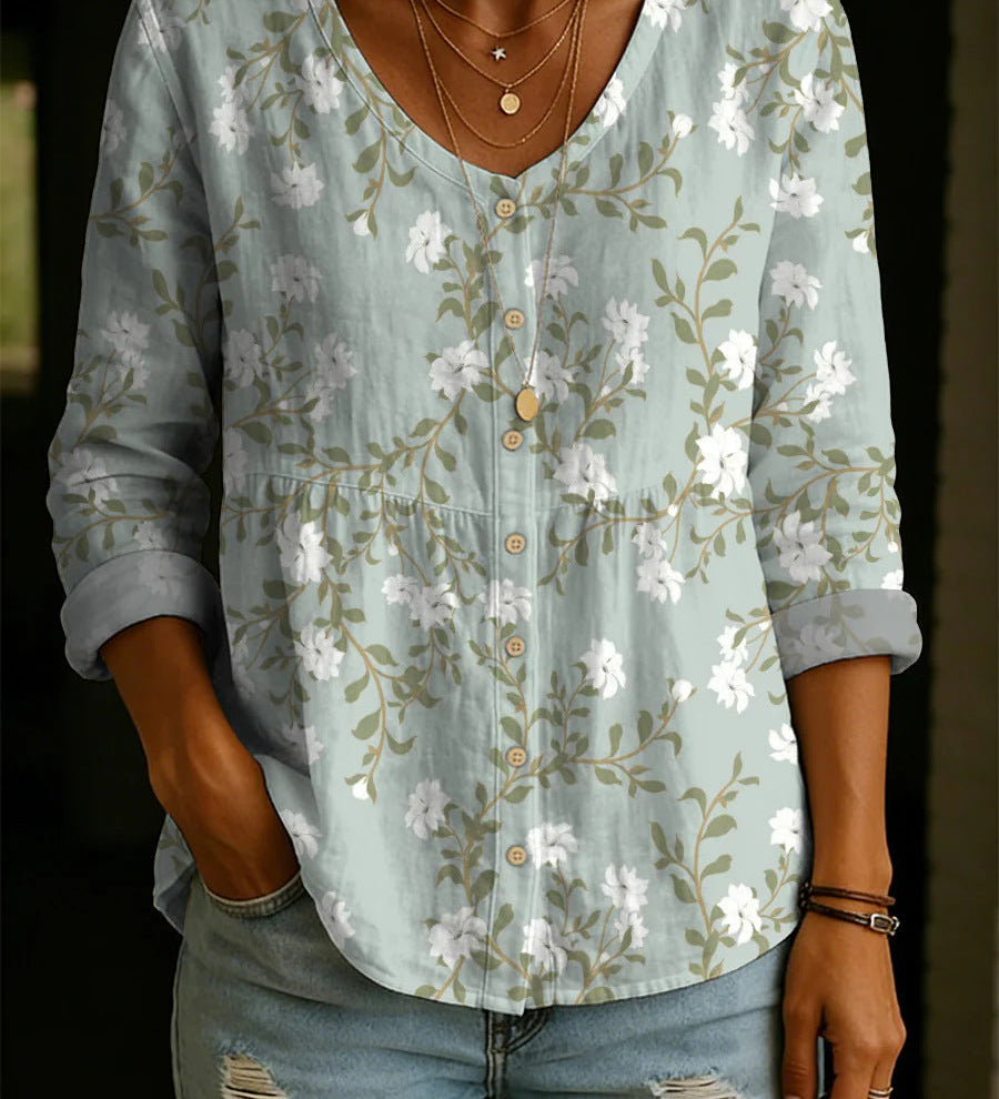 Wildflower Print Boho Button Blouse