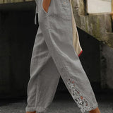 Casual Lace-Hollow Drawstring Pants