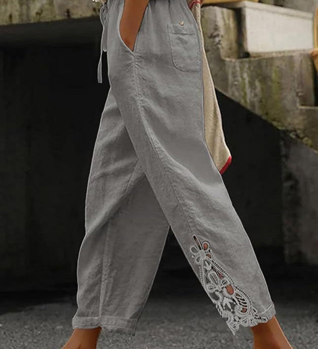 Casual Lace-Hollow Drawstring Pants