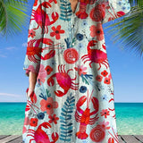 Elegant Floral Loose Button Dress
