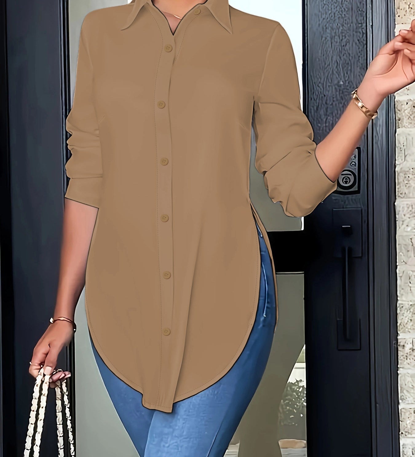 Side-Slit Longline Button-Down blouse