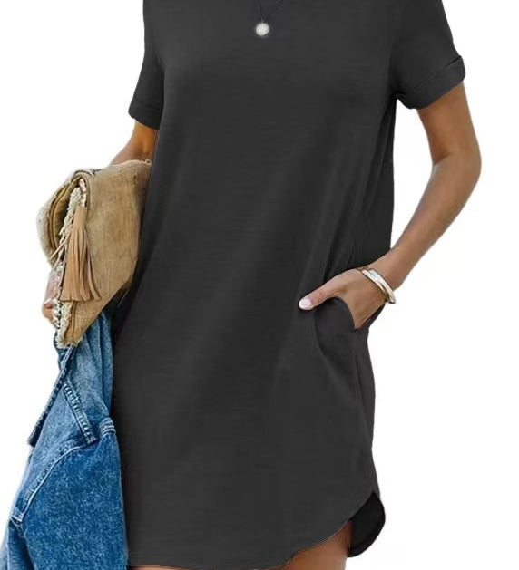 Pocket Casual Loose T-Shirt Mini Dress