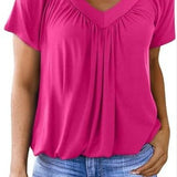 Ruched V-Neck Casual Loose-Fit Blouse